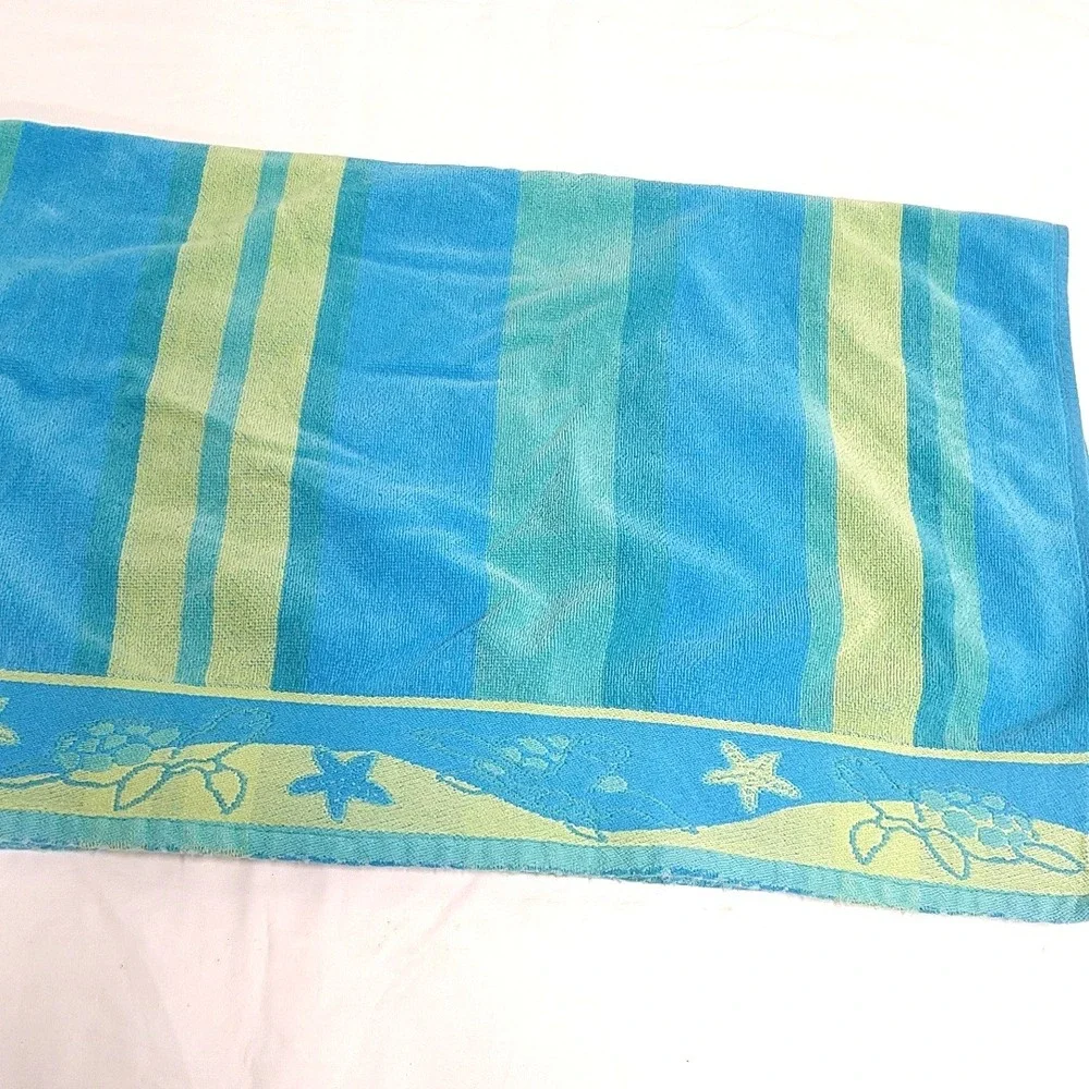 Cecil Saydah Beach Towel Unisex 34x60 Blue Teal Sea Turtle Starfish Cotton